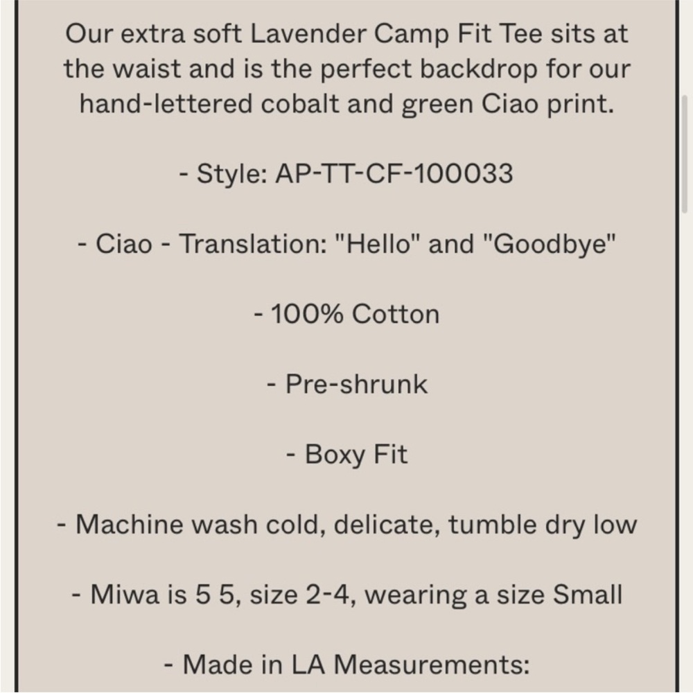 Clare V CIAO Camp Fit Lavender T-shirt EUC Small - Picture 5 of 6